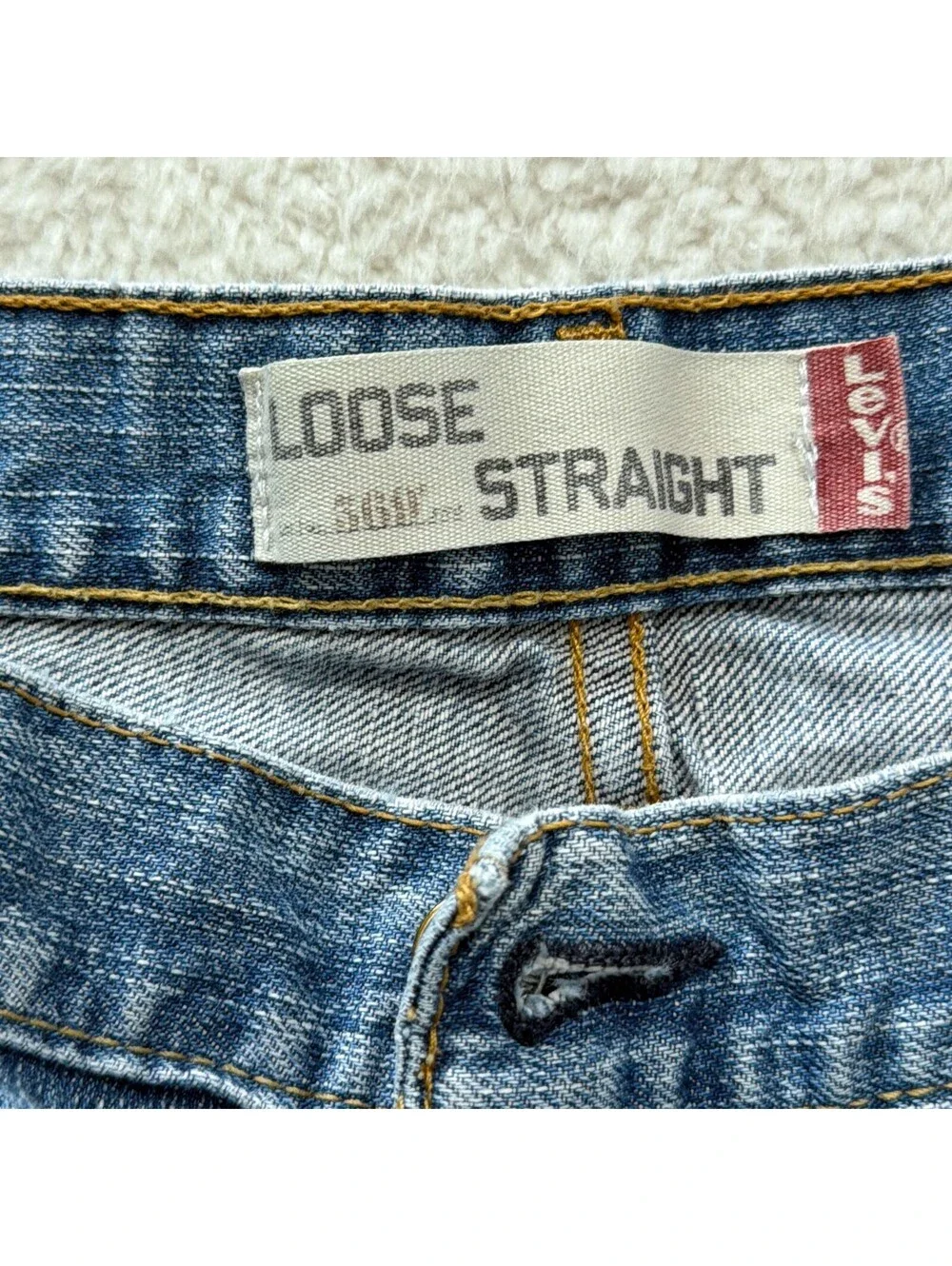 Vintage Levi's 569 Loose Straight Jeans 38x31 Raw Hem Y2K Medium Wash Grunge